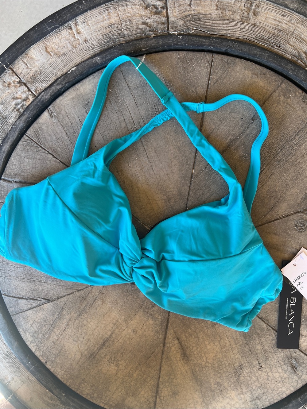 La Blanca Turquoise Twist-Front Bikini Top Size 14 B18